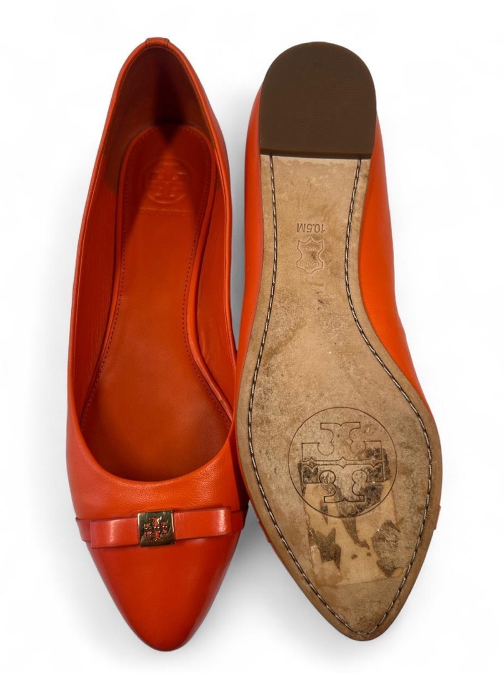 Tory Burch Hugo Pointy-Toe Ballet Flats in the vibrant orange, "Tiger Lily" 10.5 - Picture 5 of 11